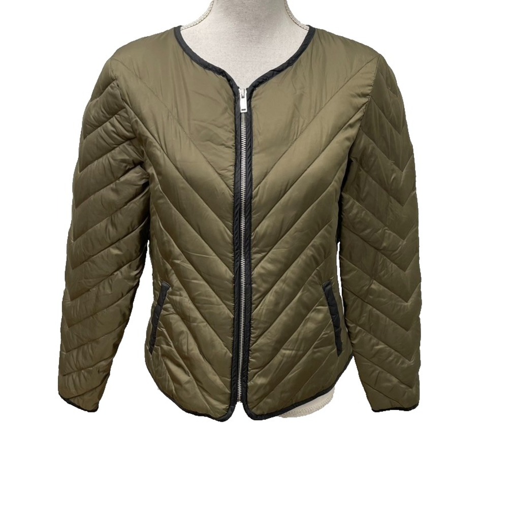 Ikks Women Puffer Jacket Womens Large Green Full Zip Lightweight Gorpcore